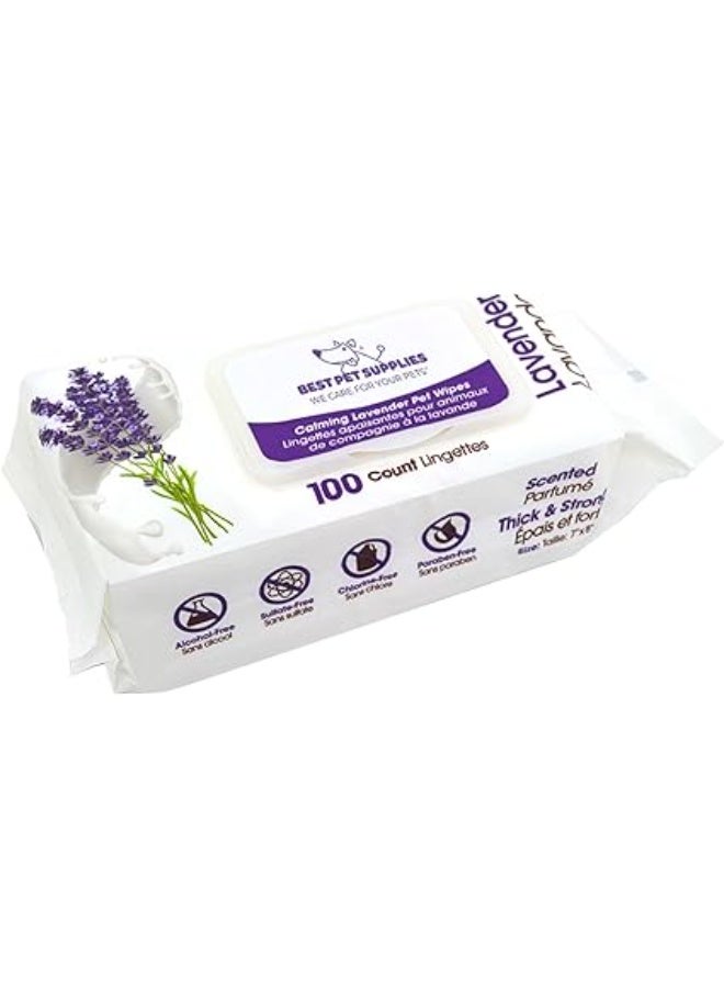 Pet Wipes for Dogs - Dog Wipes Cleaning Deodorizing, for Coats, Ears, Paws - Calming Lavender, Aloe Vera, 100 Count - Image 1